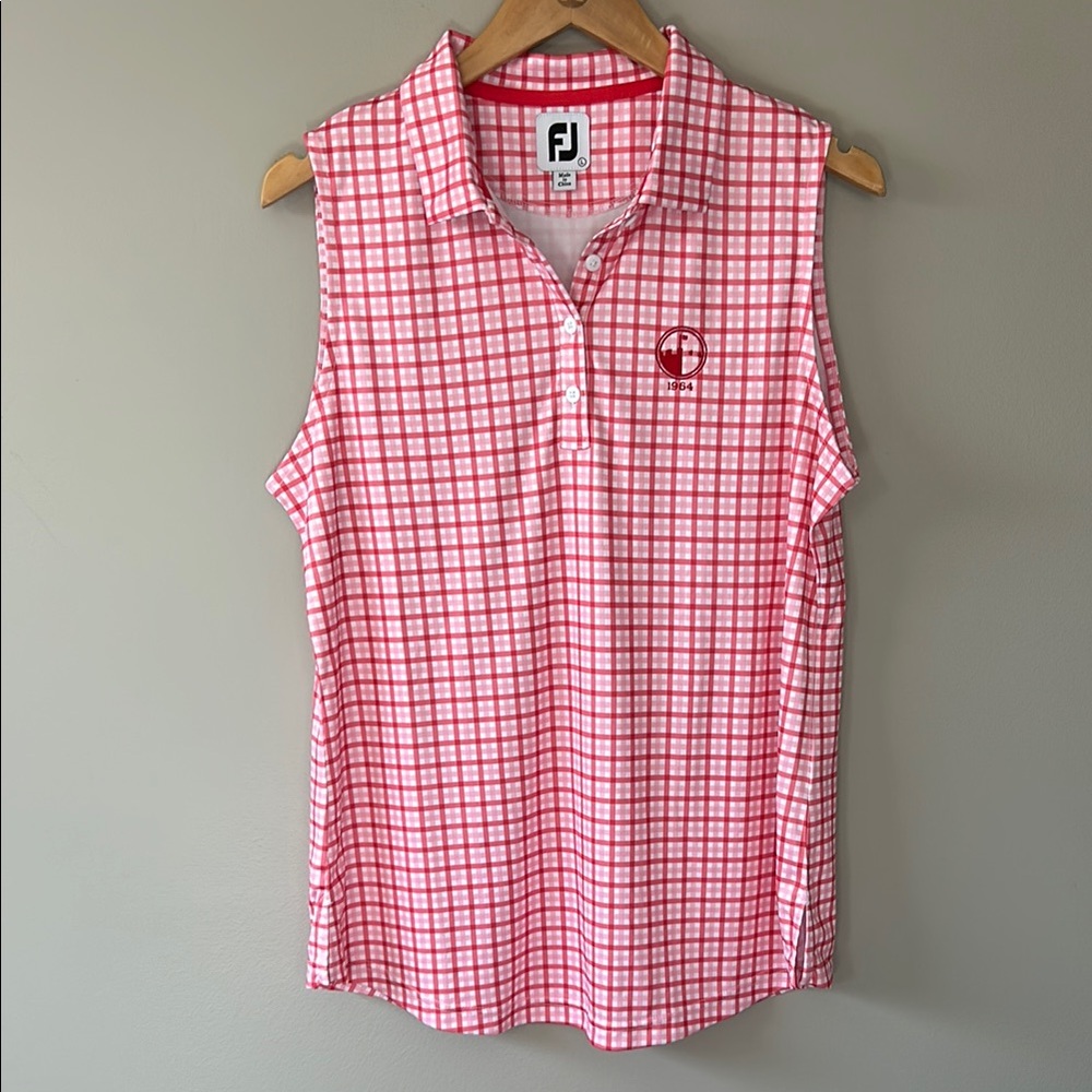 FootJoy Sleeveless Gingham Golf Polo Women’s Size Large Pink Red